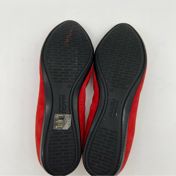 MAGLI by Bruno Magli Elegant Red Suede Patent Leather with Studded Cap Toe Flats - Picture 7 of 15